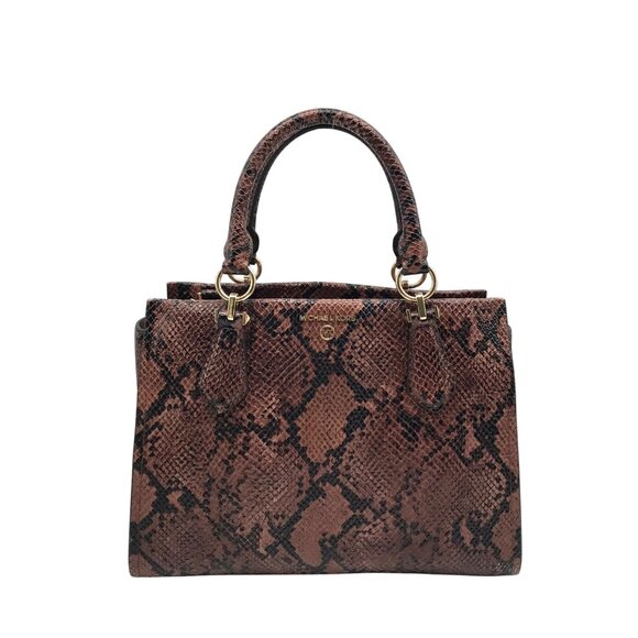 Michael Kors Brown Snake Embossed Leather Marilyn Satchel - Picture 1 of 10